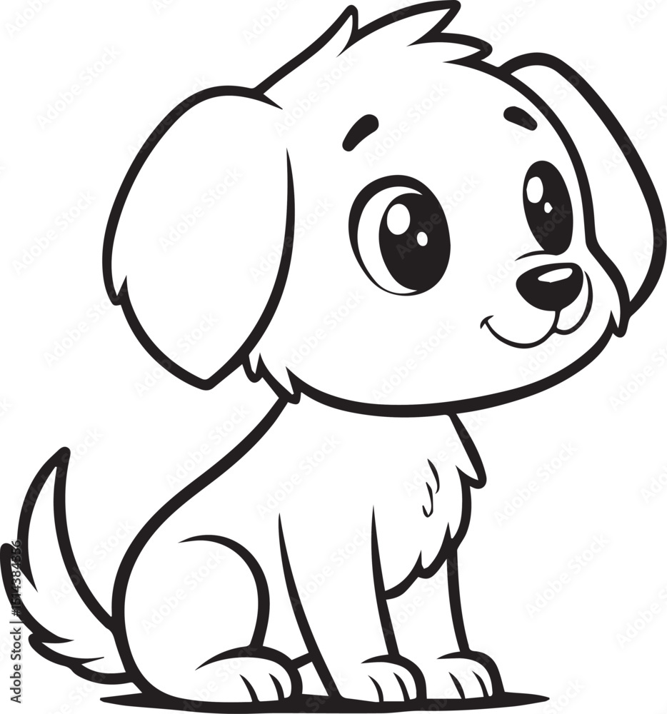 Fototapeta premium cute adorable puppy dog,simple black and white dog vector cartoon,line art minimalist digital illustration