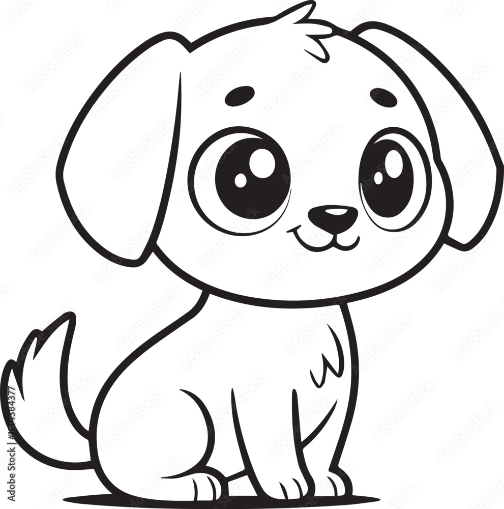 Obraz premium cute adorable puppy dog,simple black and white dog vector cartoon,line art minimalist digital illustration