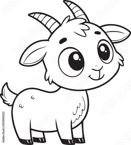 cartoon goat, cute goat, adorable goat, black and white goat, simple goat illustration, line art goat, minimalist goat, happy goat, whimsical goat, playful goat, goat vector,