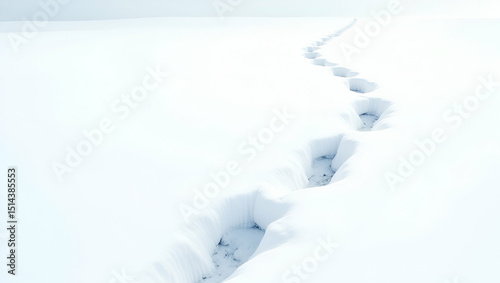 Serene Snow Field with Footprints: Capturing Solitude and Pristine Nature in Stock Photography - Perfect for Illustrating Untouched Beauty and Tranquility