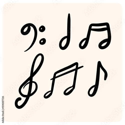 Hand-Drawn Black Music Notes and Clefs Set
