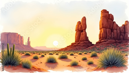 Golden Twilight Over Sandstone Arches: Captivating National Park Landscape for Adventure Magazines and Brochures - Perfect Photo Stock Concept with Left Space for Text