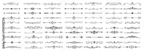 Elegant decorative dividers, ornate line separators, vintage flourish designs, whimsical borders, and charming embellishments for creative projects vector