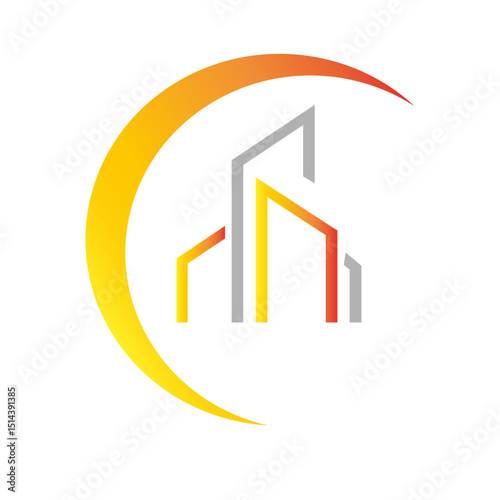 Building logo design with bright yellow and orange hues