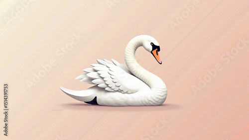 Elegant swan resting gracefully on a soft pastel background in a peaceful illustration
