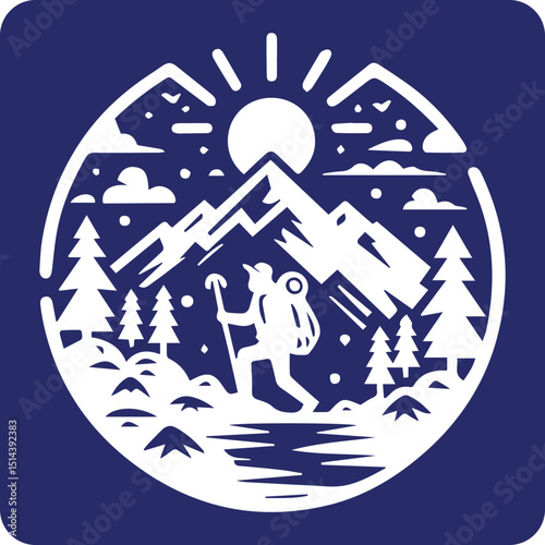 Illustration shilouette hiking of mount 