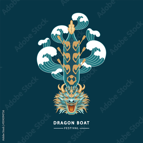 Modern Dragon boat festival illustration. The Double Fifth Festival. Print design template