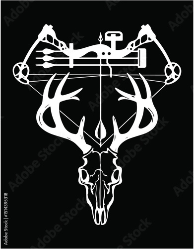Deer Skull Compound Bow Retro Hunting Archery Dad Archer - printable editable vector art file.
