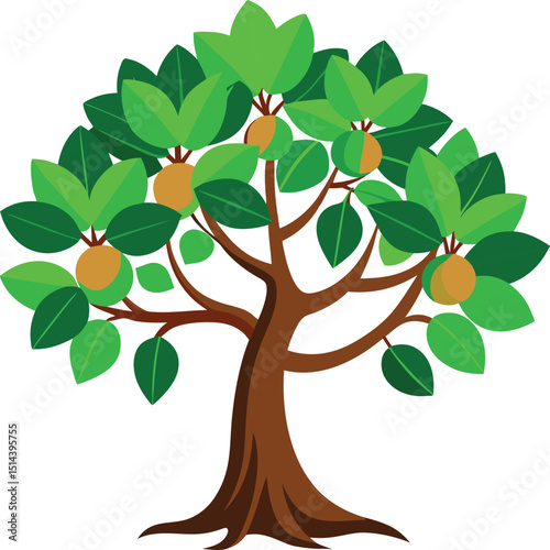 Cartoon tree with green leaves and fruit 