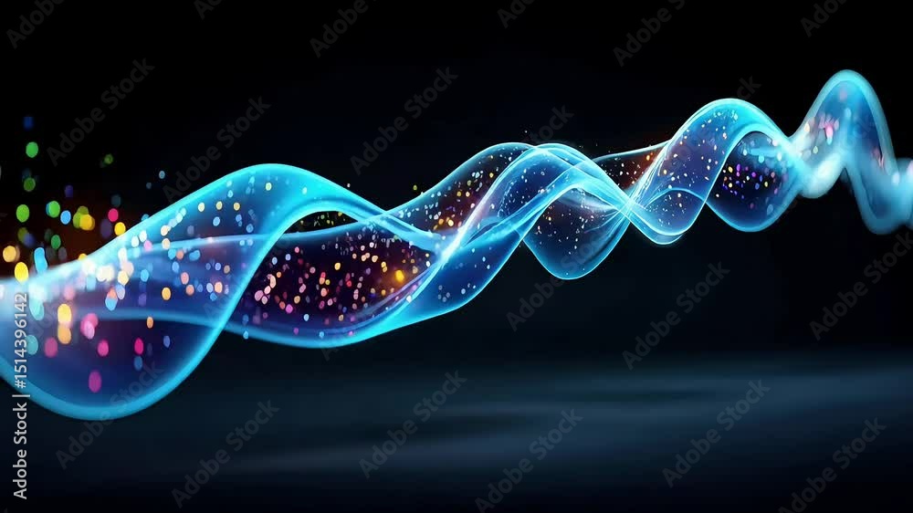 Swirling blue light waves in a chart-like pattern - Analytical, Focused - Rising steadily - Deep black starry backdrop