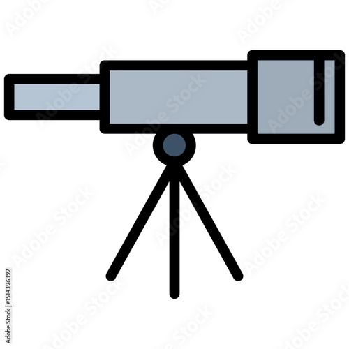 Telescope Icon, Outline Flat Design Icon Symbol, Education School Icon.