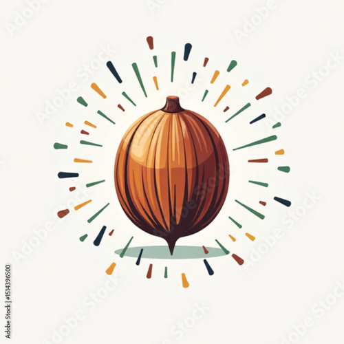 Stylized hazelnut with bright splashes of colors in a modern and playful illustration
