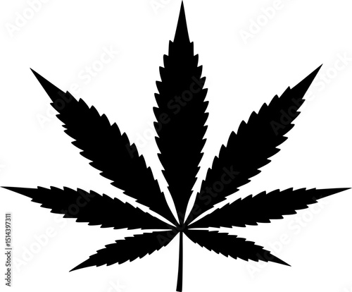 black marijuana leaf, sharp edges, detailed, high contrast, monochrome, simplistic, vector art, abstract
