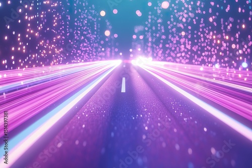 Futuristic neon highway with dynamic light trails at night