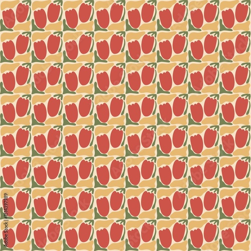 Seamless Red Floral Pattern with Leaves on White Background – Cute Nature-Inspired Design