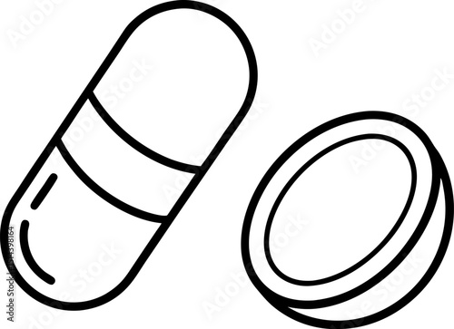 Capsule  Tablet Icon Line Art Vector Illustration
