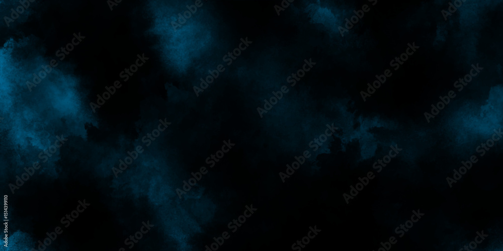 Obraz premium Fog or smoke blue color isolated black background, evoking a sense of depth and tranquility, Watercolor fireless candle on dark wall background, abstract blue smoke grange moves on black background.