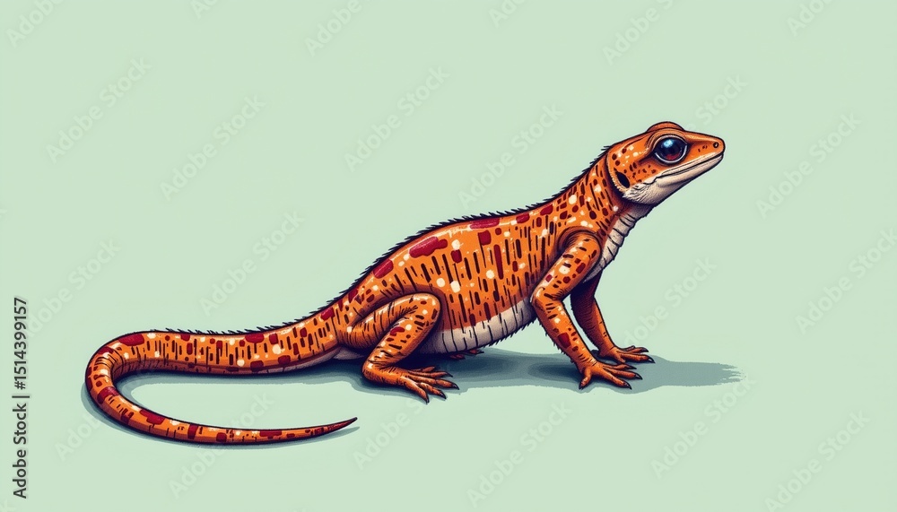 Fototapeta premium a zen art illustration of gecko, positioned right, ,no text, no logo, mint green background