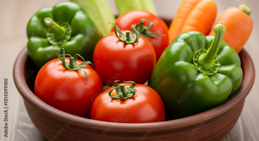 Fresh Vegetables in Rustic Bowl: A Colorful Harvest Fresh Vegetables in Rustic Bowl: A Colorful Harvest