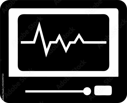 ECG Monitor Screen Silhouette Vector Illustration