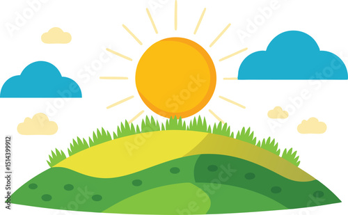 Summer hill with bright sun