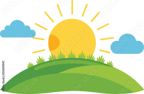 Summer hill with bright sun