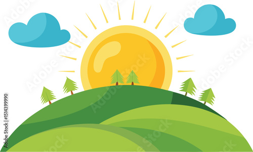 Summer hill with bright sun