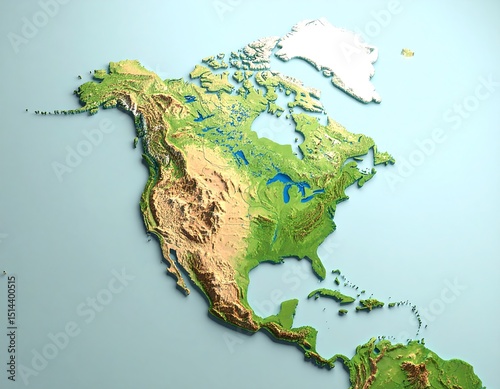 3D relief map of North America