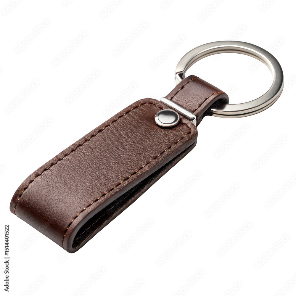 Brown leather keychain isolated on transparent background Brown leather keychain isolated on transparent background