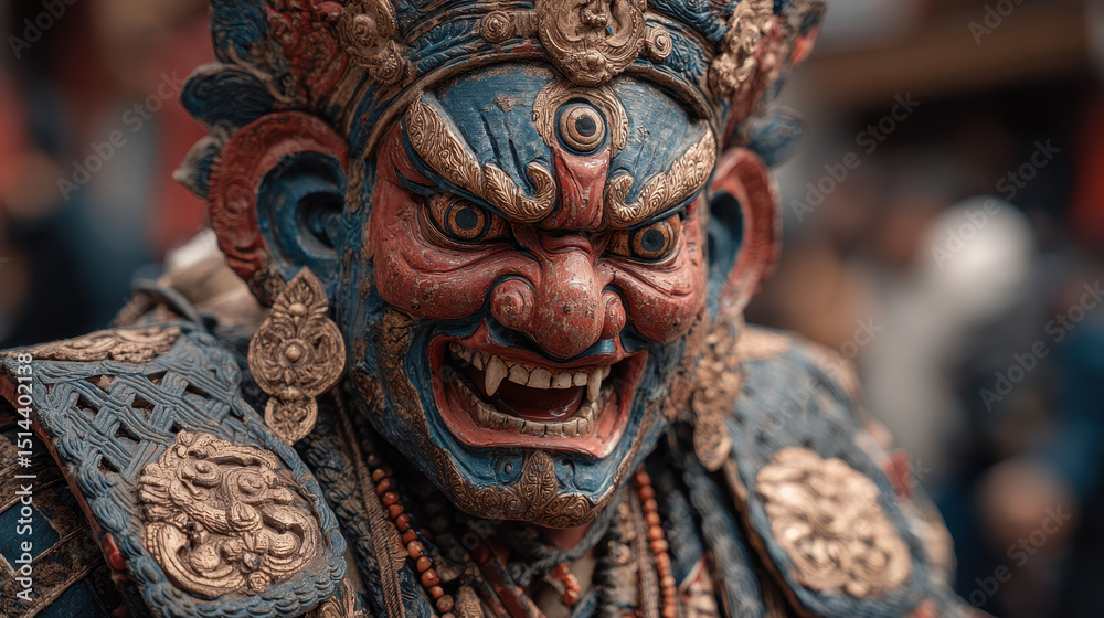 Fototapeta premium Traditional Balinese Barong Mask Costume with Detailed Carvings and Vivid Colors Used in Cultural Performances and Festivals in Bali Indonesia