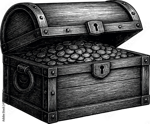 Treasure Chest vector black silhouette print design for T-Shirt