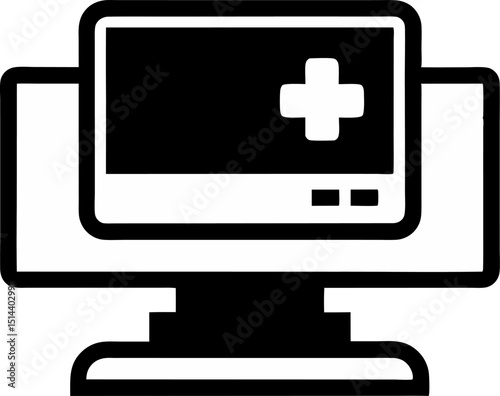 Hospital Monitor Screen Silhouette Vector Illustration