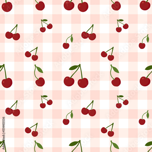 Cherry pattern on a pink checkered background.