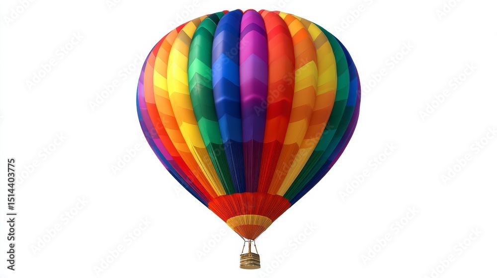Fototapeta premium Rainbow Hot Air Balloon Isolated on White Background, air balloon, hot air balloon