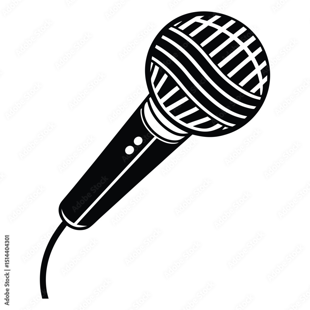 Classic Microphone Vector Illustration with a Black and White Silhouette Style Design Classic Microphone Vector Illustration with a Black and White Silhouette Style Design