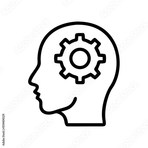Head with gear thinking icon on transparent background for web and graphic design