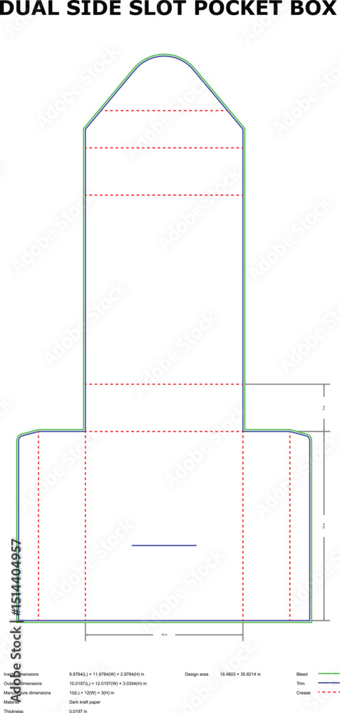 Dual side slot pocket box template die-cut design Dual side slot pocket box template die-cut design