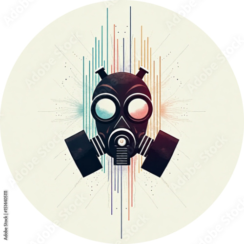 Artistic gas mask design with colorful effect bursts in a modern and bold illustration