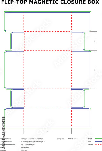 Flip top magnetic closure box packaging template die cut design
