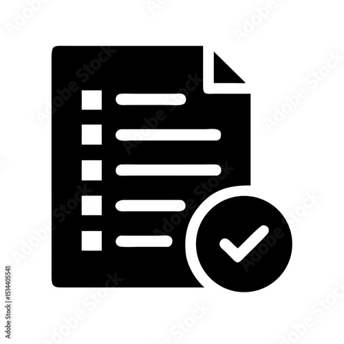 Silhouette document list with tick icon on transparent background for web and graphic design