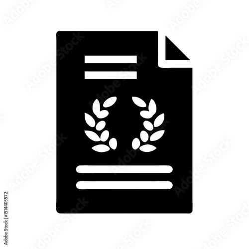 Silhouette document with award laurel icon on transparent background for web and graphic design