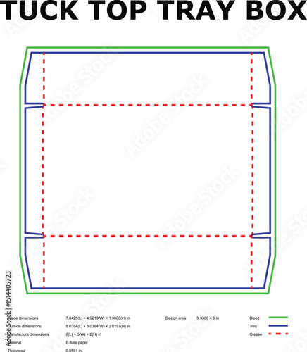 Tuck top tray box template die-cut packaging design diagram