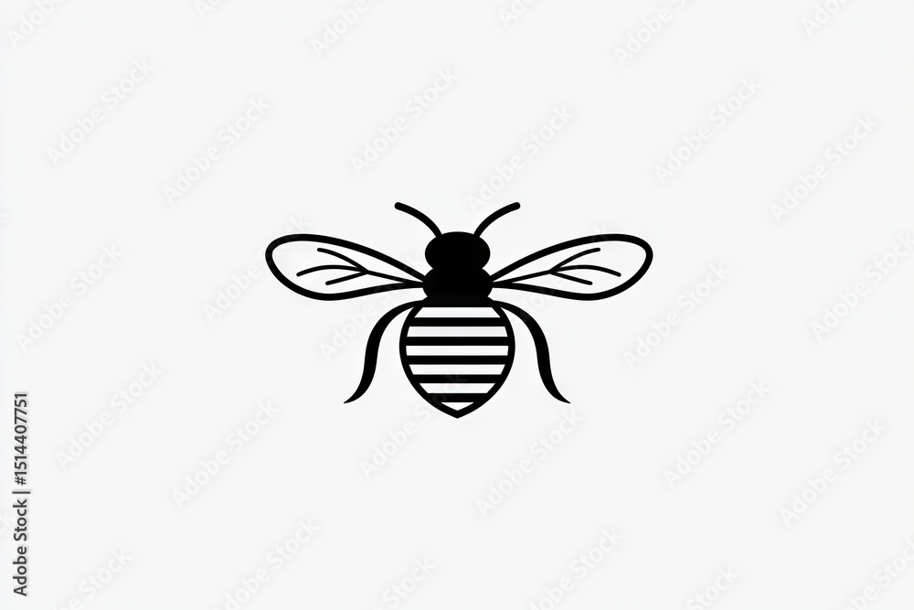 Obraz premium Simple black and white bee graphic.