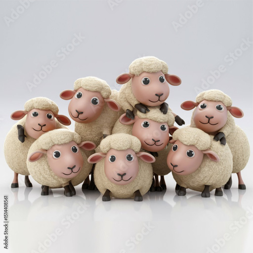A 3D render illustration of a flock of sheep, Eid al Adha