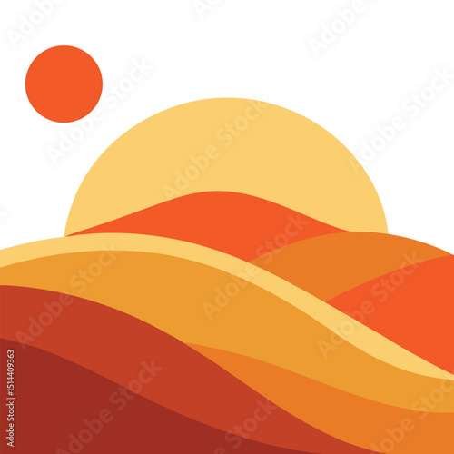 Landscape with soft rolling hills and a bright sun setting vector illustration