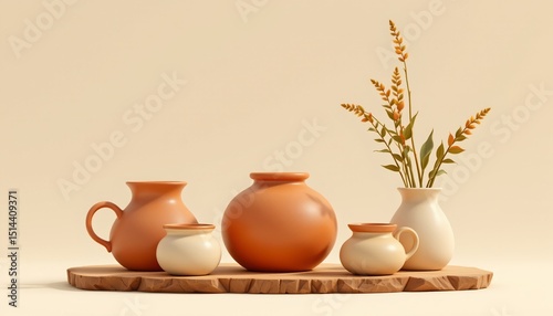 Wallpaper Mural a low poly render of pottery, centered, ,no text, no logo, ivory background Torontodigital.ca