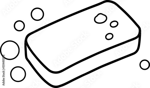 Soap Bar With Bubbles Line Art Vector Illustration