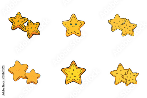 Set of star cookies cartoon vector illustration on white background.