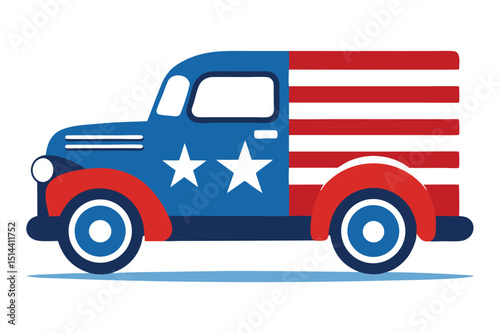 A patriotic vintage truck vector illustration on white background.