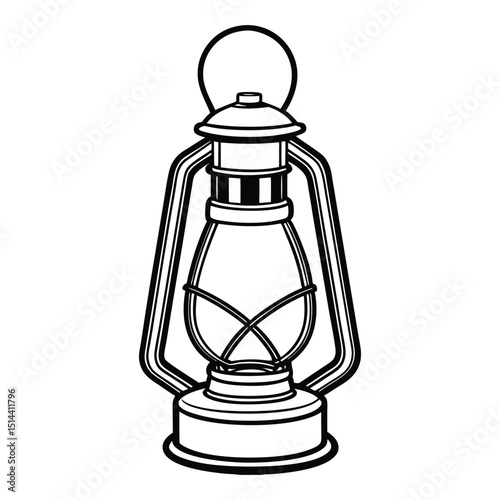  A vintage lantern, lamp line art vector illustration on white background.